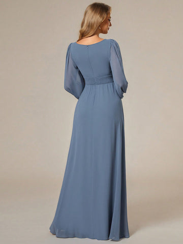EVER-PRETTY Chiffon Round Neck Lantern Sleeve Bridesmaid Dress