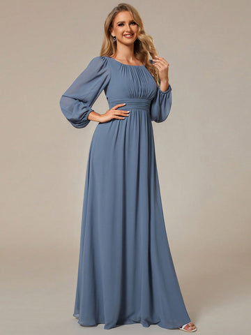 EVER-PRETTY Chiffon Round Neck Lantern Sleeve Bridesmaid Dress