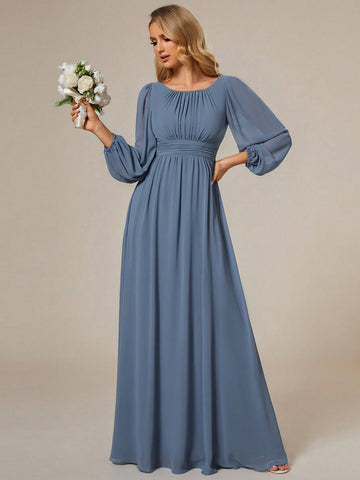 EVER-PRETTY Chiffon Round Neck Lantern Sleeve Bridesmaid Dress