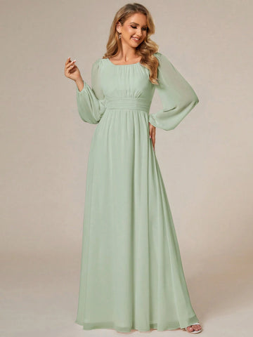 EVER-PRETTY Chiffon Round Neck Lantern Sleeve Women Dress
