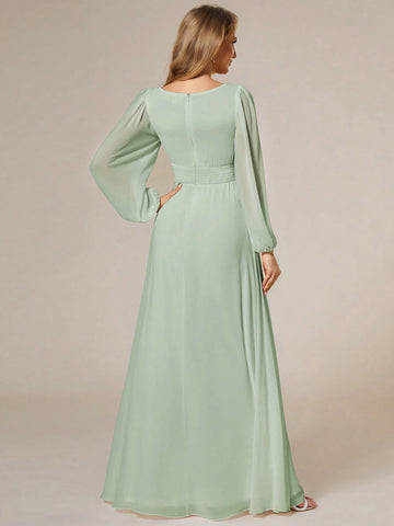 EVER-PRETTY Chiffon Round Neck Lantern Sleeve Women Dress