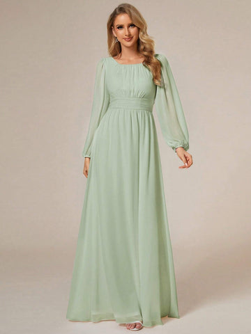 EVER-PRETTY Chiffon Round Neck Lantern Sleeve Women Dress