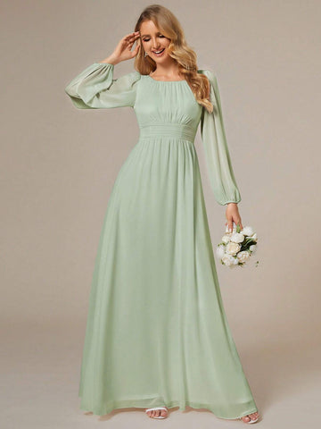 EVER-PRETTY Chiffon Round Neck Lantern Sleeve Women Dress