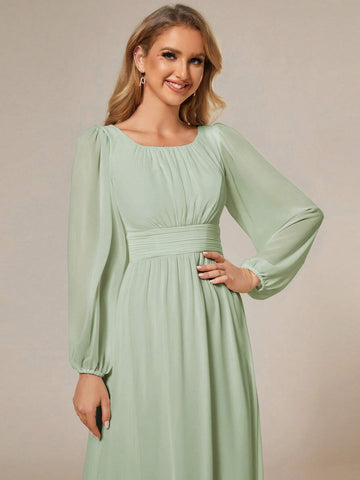EVER-PRETTY Chiffon Round Neck Lantern Sleeve Women Dress