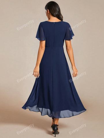EVER-PRETTY Chiffon Ruffle Trim Contrast High Low Hem Bridesmaid Dress