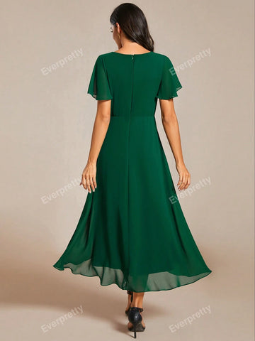 EVER-PRETTY Chiffon Ruffle Trim Contrast High Low Hem Bridesmaid Dress