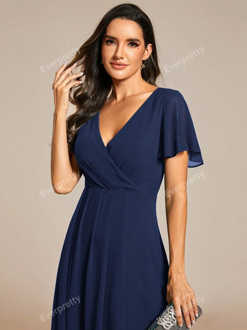 EVER-PRETTY Chiffon Ruffle Trim Contrast High Low Hem Bridesmaid Dress