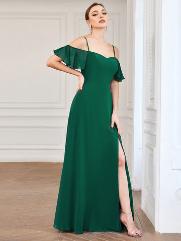 EVER-PRETTY Cold Shoulder Split Thigh Bridesmaid Dress