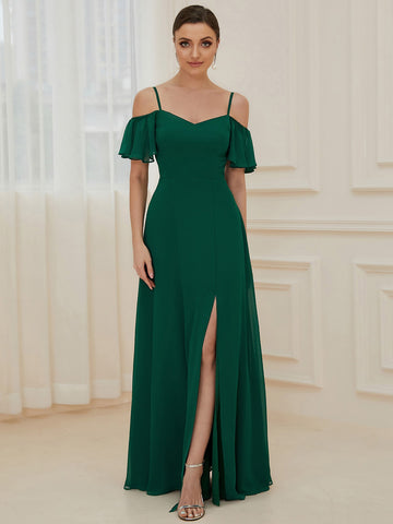 EVER-PRETTY Cold Shoulder Split Thigh Bridesmaid Dress