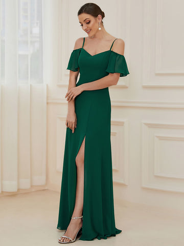 EVER-PRETTY Cold Shoulder Split Thigh Bridesmaid Dress
