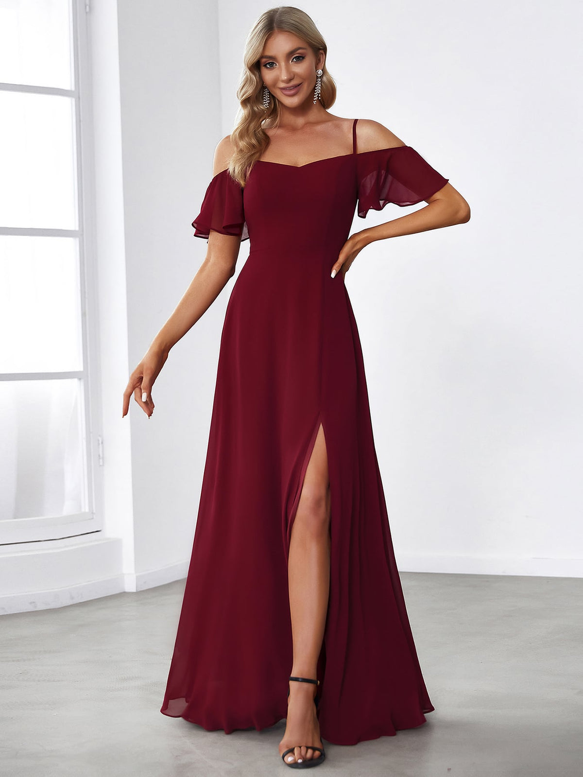 EVER-PRETTY Cold Shoulder Split Thigh Chiffon Bridesmaid Dress