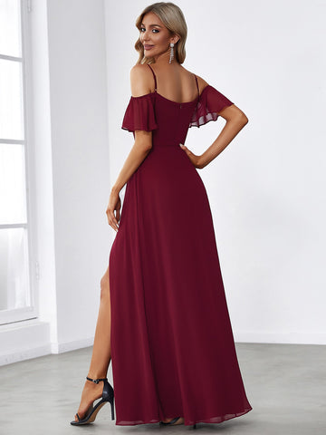 EVER-PRETTY Cold Shoulder Split Thigh Chiffon Bridesmaid Dress