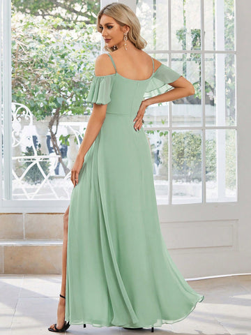 EVER-PRETTY Cold Shoulder Split Thigh Chiffon Bridesmaid Dress
