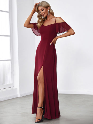 EVER-PRETTY Cold Shoulder Split Thigh Chiffon Bridesmaid Dress