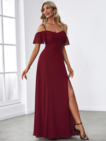 EVER-PRETTY Cold Shoulder Split Thigh Chiffon Bridesmaid Dress