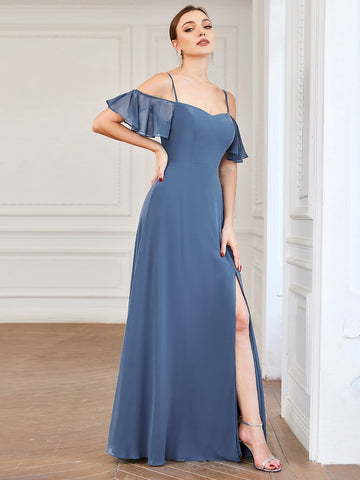EVER-PRETTY Cold Shoulder Split Thigh Chiffon Bridesmaid Dress