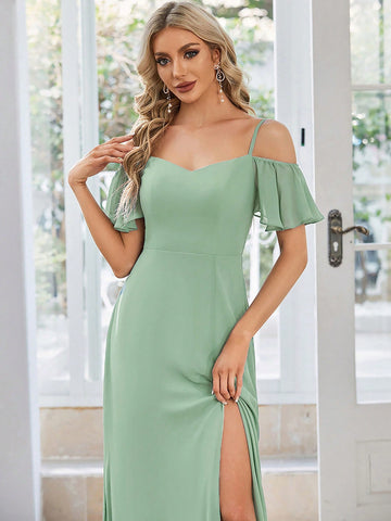 EVER-PRETTY Cold Shoulder Split Thigh Chiffon Bridesmaid Dress