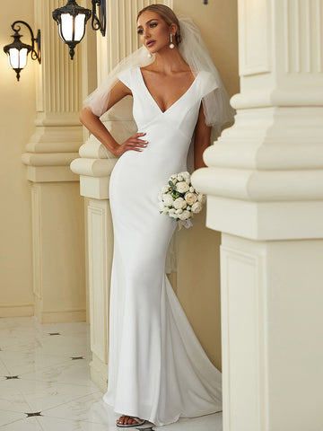 EVER-PRETTY Contrast Guipure Lace Mermaid Hem Wedding Dress Without Veil