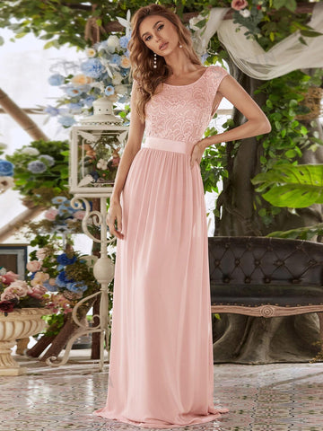EVER-PRETTY Contrast Lace High Waist Flare Hem Bridesmaid Dress
