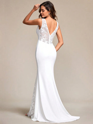 EVER-PRETTY Contrast Lace Mermaid Hem Wedding Dress Without Veil