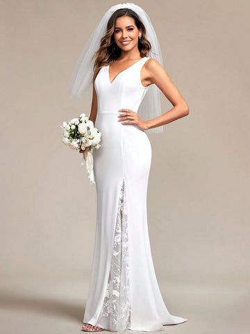 EVER-PRETTY Contrast Lace Mermaid Hem Wedding Dress Without Veil