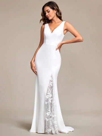 EVER-PRETTY Contrast Lace Mermaid Hem Wedding Dress Without Veil