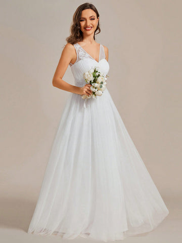 EVER-PRETTY Contrast Lace Mesh Wedding Dress