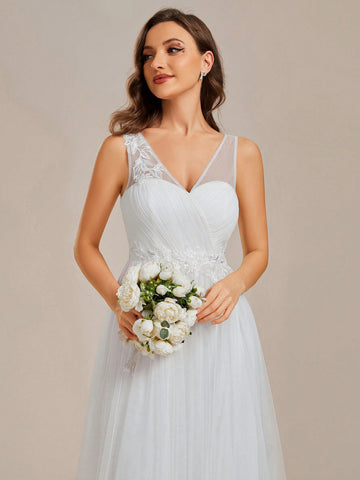 EVER-PRETTY Contrast Lace Mesh Wedding Dress