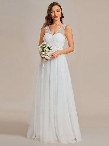 EVER-PRETTY Contrast Lace Mesh Wedding Dress