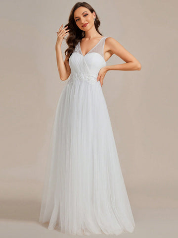 EVER-PRETTY Contrast Lace Mesh Wedding Dress