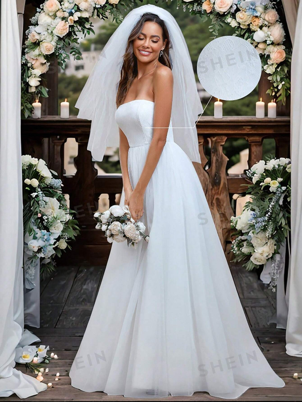 EVER-PRETTY Contrast Mesh Tube Wedding Dress