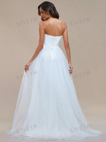 EVER-PRETTY Contrast Mesh Tube Wedding Dress