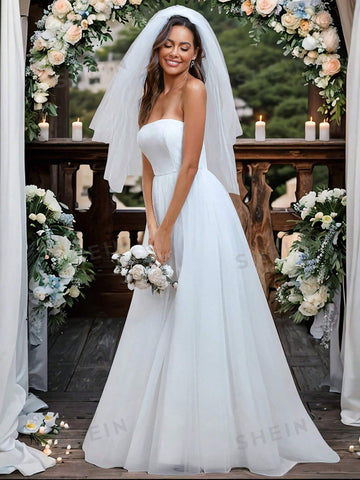 EVER-PRETTY Contrast Mesh Tube Wedding Dress