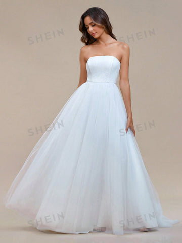 EVER-PRETTY Contrast Mesh Tube Wedding Dress