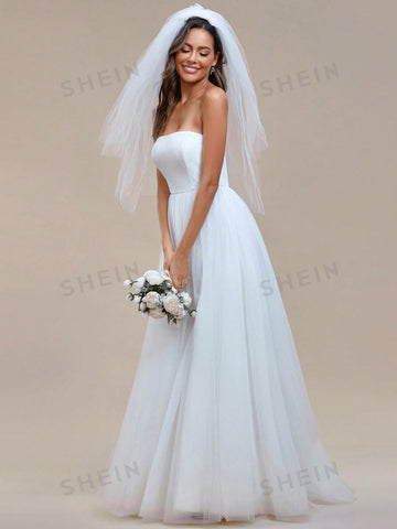 EVER-PRETTY Contrast Mesh Tube Wedding Dress