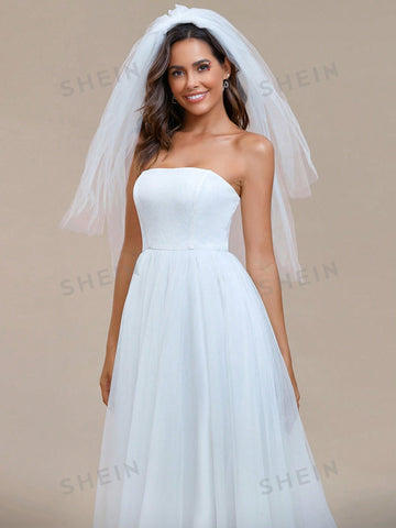 EVER-PRETTY Contrast Mesh Tube Wedding Dress