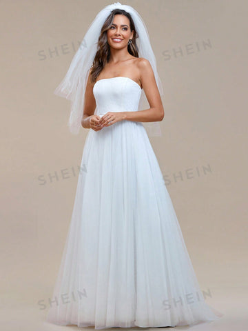 EVER-PRETTY Contrast Mesh Tube Wedding Dress