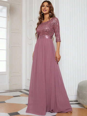 EVER-PRETTY Contrast Sequin Chiffon Formal Dress