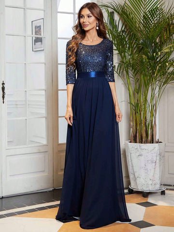 EVER-PRETTY Contrast Sequin Chiffon Formal Dress