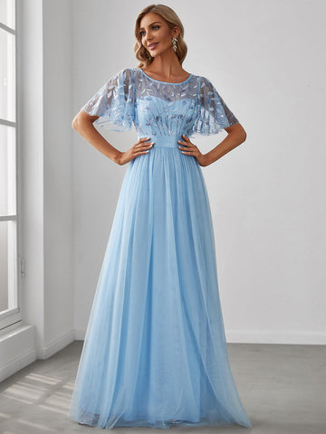 EVER-PRETTY Contrast Sequin Embroidered Mesh Maxi Dress