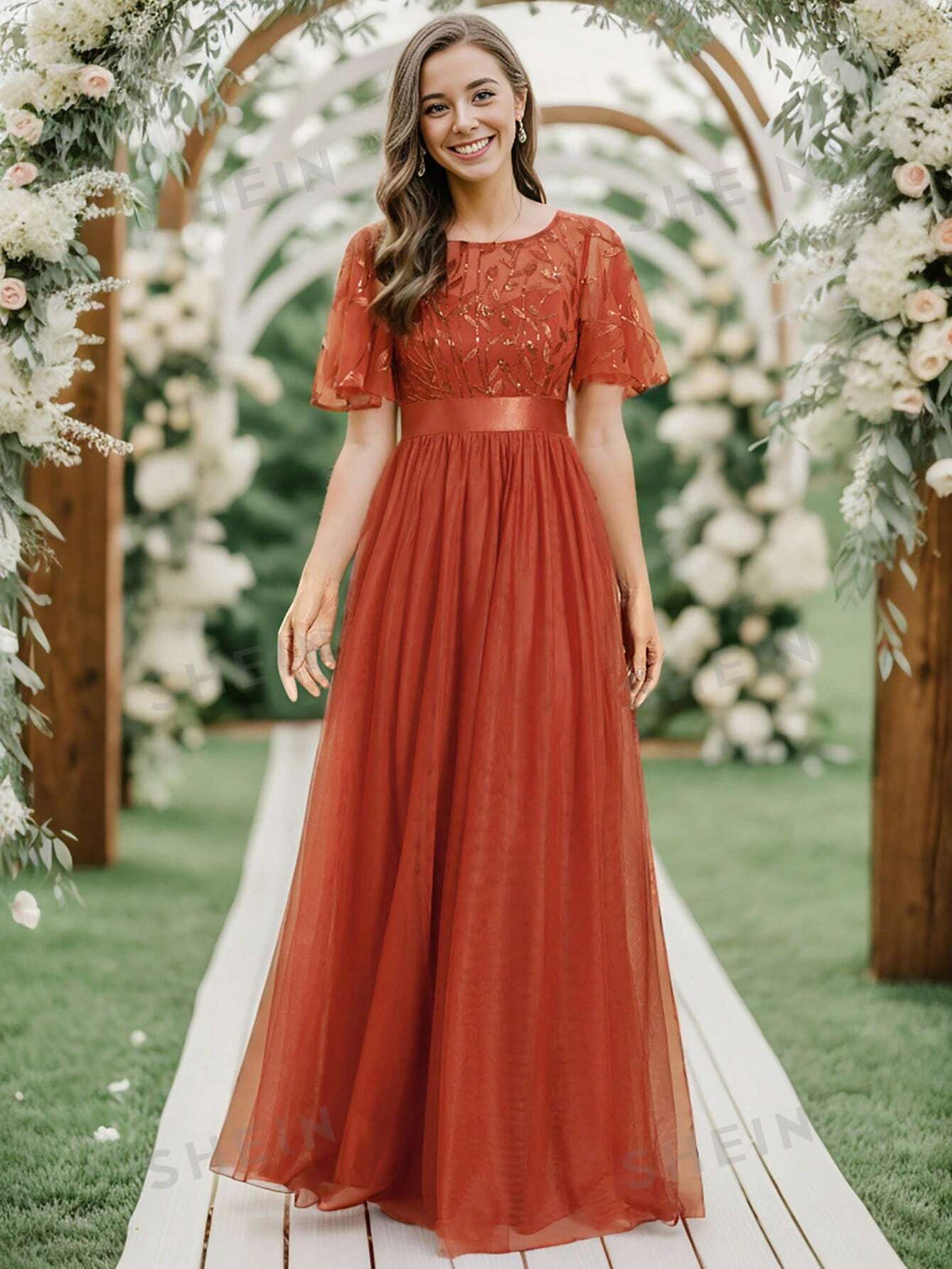 EVER-PRETTY Contrast Sequin Mesh Bridesmaid Dress