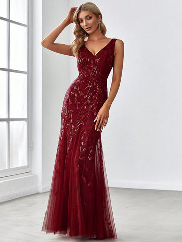 EVER-PRETTY Contrast Sequin Mesh Bridesmaid Dress