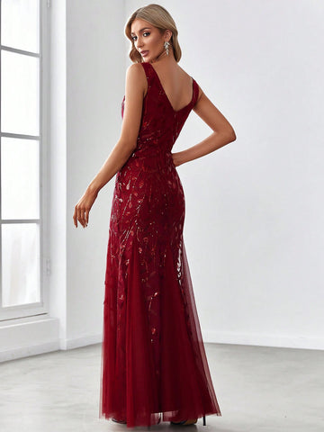 EVER-PRETTY Contrast Sequin Mesh Bridesmaid Dress