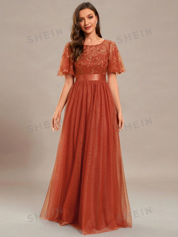 EVER-PRETTY Contrast Sequin Mesh Bridesmaid Dress