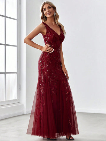 EVER-PRETTY Contrast Sequin Mesh Bridesmaid Dress