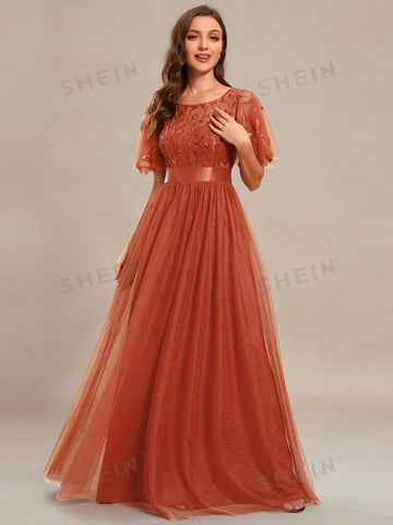 EVER-PRETTY Contrast Sequin Mesh Bridesmaid Dress