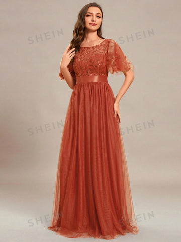 EVER-PRETTY Contrast Sequin Mesh Bridesmaid Dress