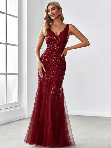 EVER-PRETTY Contrast Sequin Mesh Bridesmaid Dress