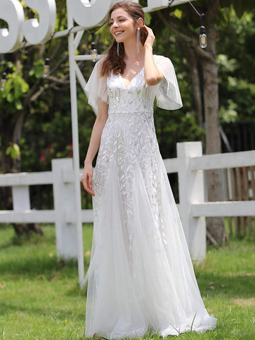 EVER-PRETTY Contrast Sequin Plants Detail Mesh Prom Dress