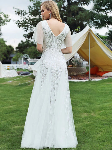 EVER-PRETTY Contrast Sequin Plants Detail Mesh Prom Dress